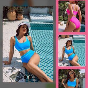 NWT Blooming Jelly Sporty Color Block Cheeky High Cut Bikini Set Small